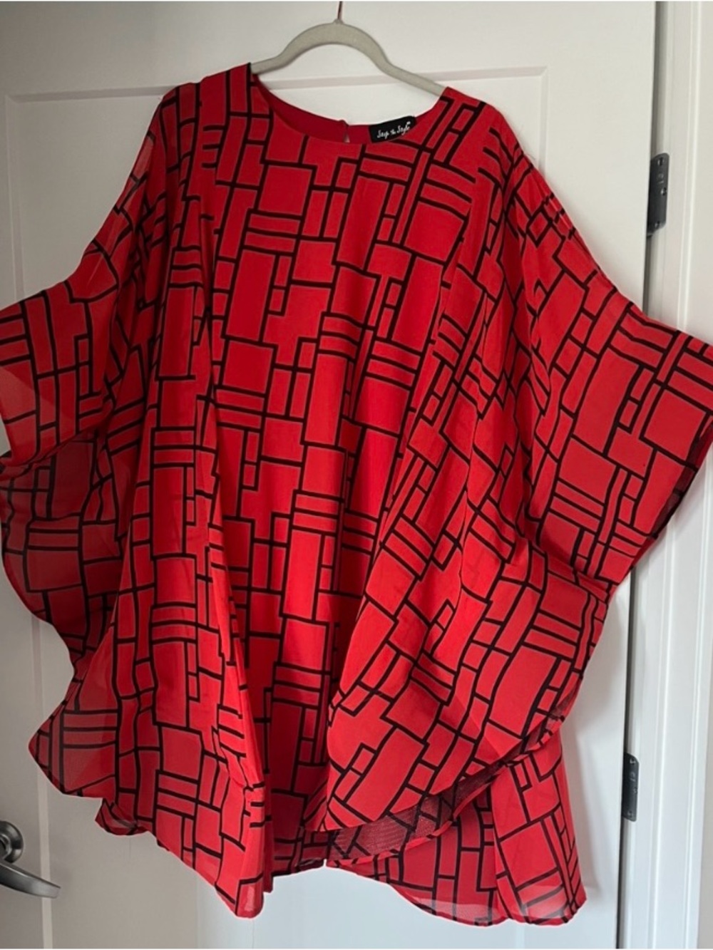 Red Geometric Long-Sleeve Dress - Joy & Sophie